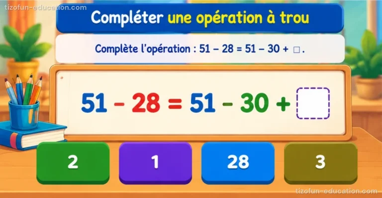Mathématiques CP-CE2 — Compléter une opération à trou