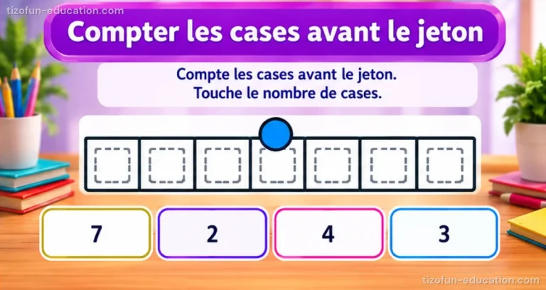 Mathématiques maternelle — Compter les cases avant le jeton