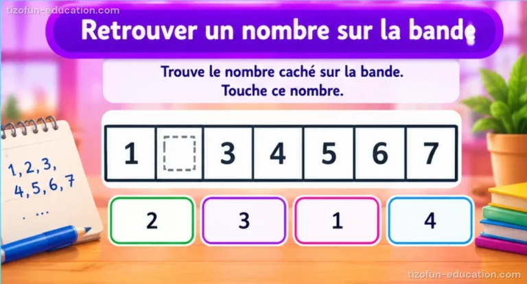Mathématiques maternelle — Retrouver un nombre sur la bande