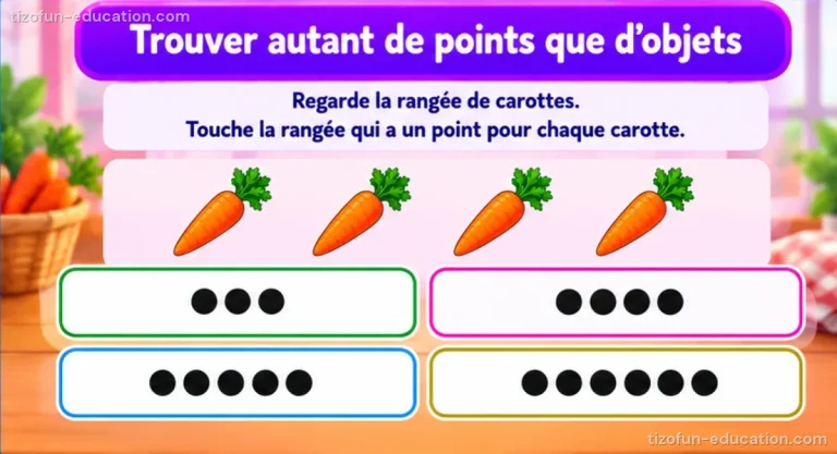Mathématiques maternelle — Trouver autant de points que d’objets