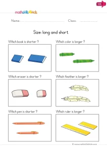 Kindergarten Comparing Length Worksheet: Longer or Shorter School Supplies?