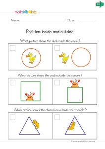 Kindergarten Inside and Outside Shapes Worksheet: Tick the Right Picture