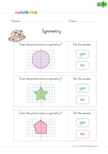 Kindergarten Line of Symmetry Worksheet: Circle, Star and Pentagon on a Grid