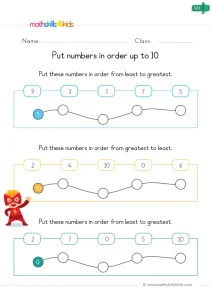 Kindergarten Ordering Numbers to 10 Worksheet: Least to Greatest and Back