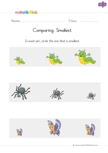 Kindergarten Small, Smaller, Smallest Worksheet: Circle the Tiniest Bug