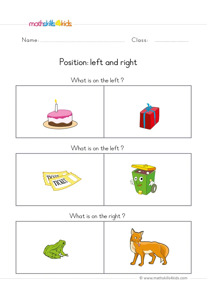 Preview of the sides page: a birthday cake beside a red gift, yellow tickets beside a smiling bin, and a frog next to a fox.