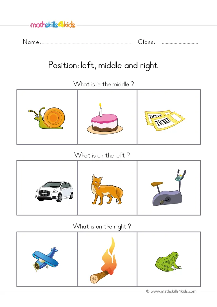 Preview of the three-in-a-row page: a cake between a snail and tickets, a car beside a fox, and a frog at the end of a row.