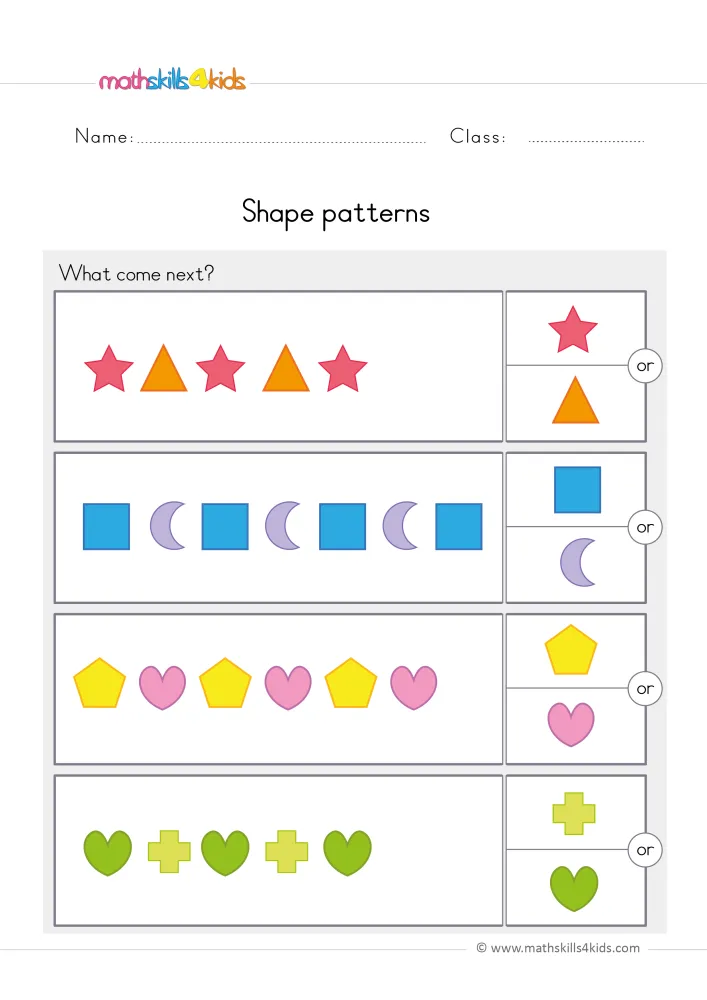 Preview of the shape page: four rows where two shapes alternate, each followed by a box with two shapes joined by or.