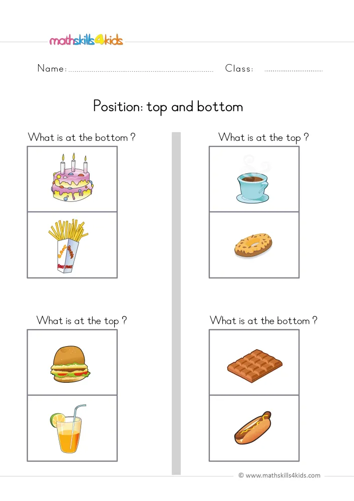 Preview of the vertical position page: four stacked pairs of snacks split by a gray band, with a question above each tower.