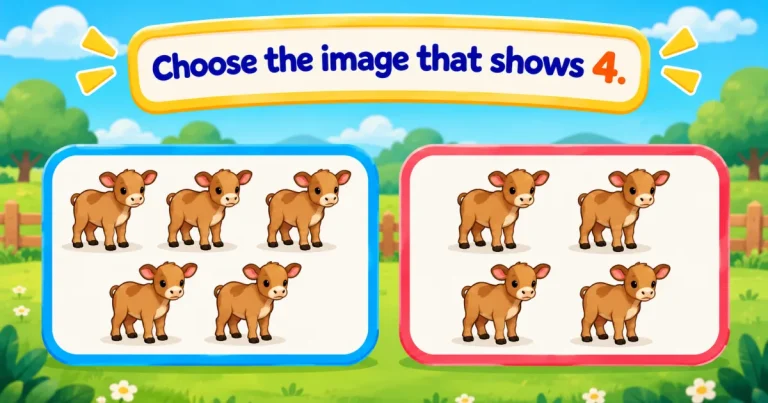 Choose the image that shows 4: a card with five calves and a card with four calves, in a meadow.